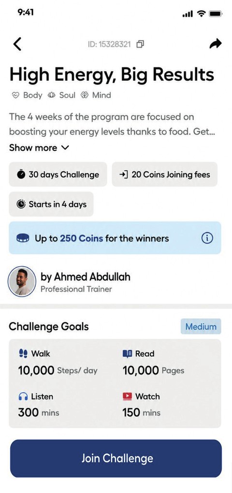 A challenge and its daily goals